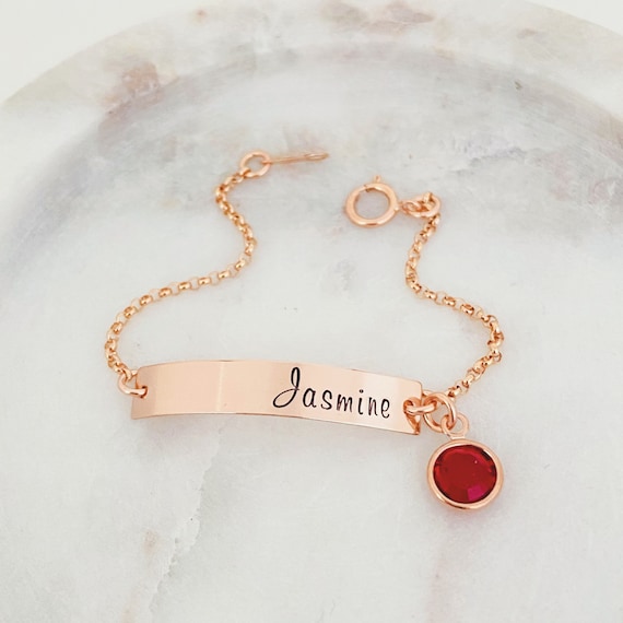 Personalized Baby Bracelet, Bar Bracelet, Birthstone Bracelet, Bridesmaid  Jewelry, Graduation Gift, Rolo/ Thicker Chain, StampedEve
