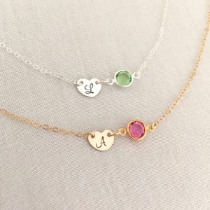 Personalised Initial and Birthstone Necklace, Heart Jewelry, Birthtday Gift, Sweet 16, Little Girl Gift, Gift for Her, Mini Heart, Mum Gift image 3