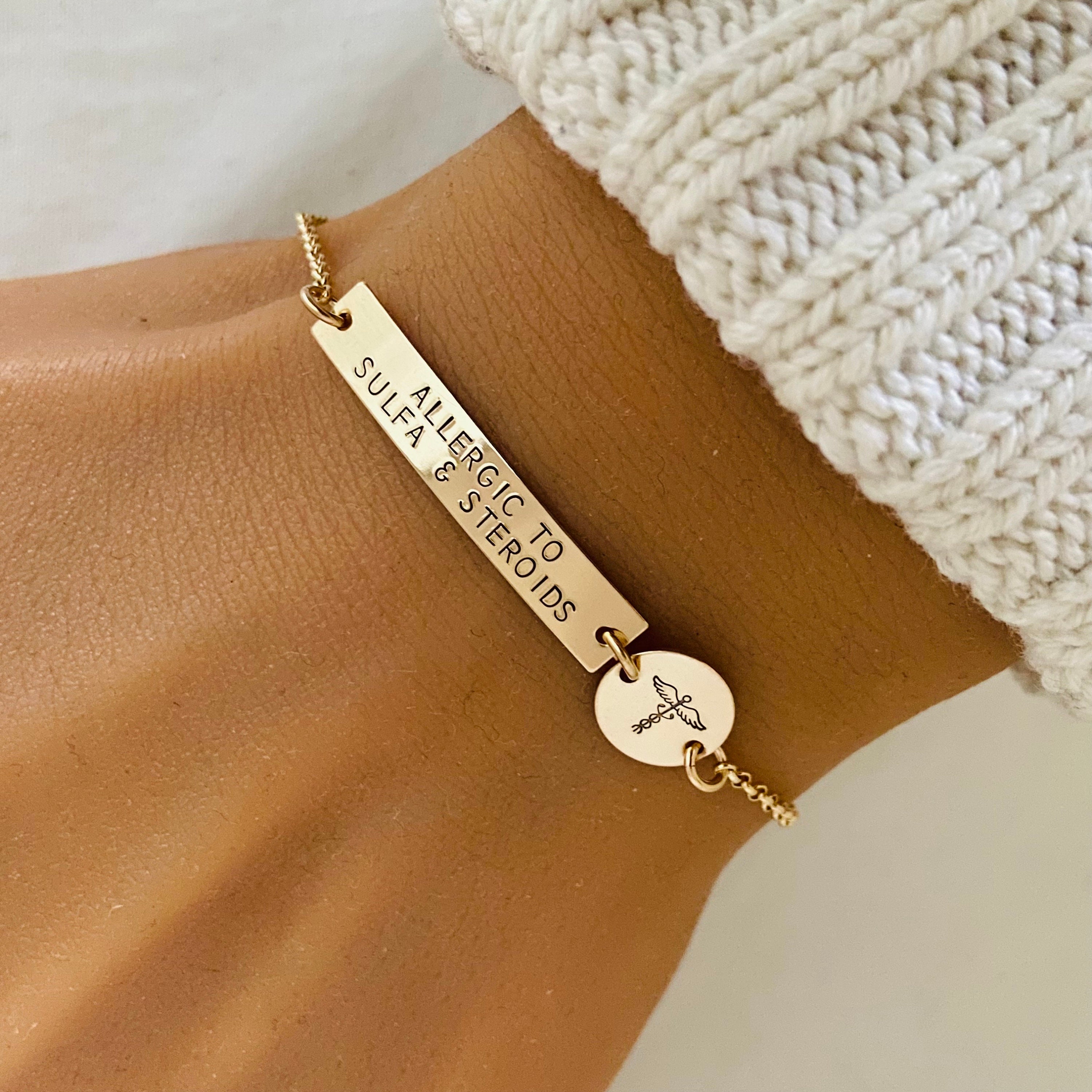 Personalised Allergy Bracelet Medical ID Bracelet Gold Medical