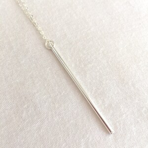 Long Bar Necklace, Sterling Silver Bar, Dainty Bar Necklace, Lariat Bar Necklace, Long Pendant, Silver Pendant, Bar Neklace, Delicate Chain image 3