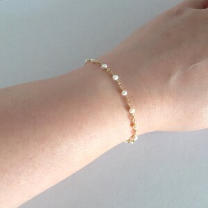 Bridesmaid Freshwater Pearl Bracelet, Tiny Pearl Bracelet,Gold Filled, Brides Bracelet, Minimalist Bracelet,Delicate Bracelet,Child Bracelet image 2