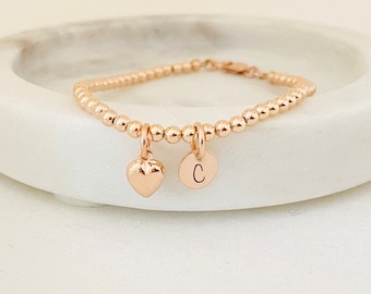 Pulsera personalizada para bebé, pulsera para niños, disco con inicial, pulsera para dama de honor, pulsera para niña, pulsera de cuentas, regalo de cumpleaños