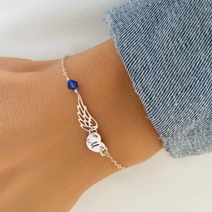 Pulsera de alas de ángel personalizada, regalo por pérdida de un bebé, regalo para la madre de un ángel, ángel de la guarda, pulsera con piedra de nacimiento, regalo por aborto espontáneo, recuerdo