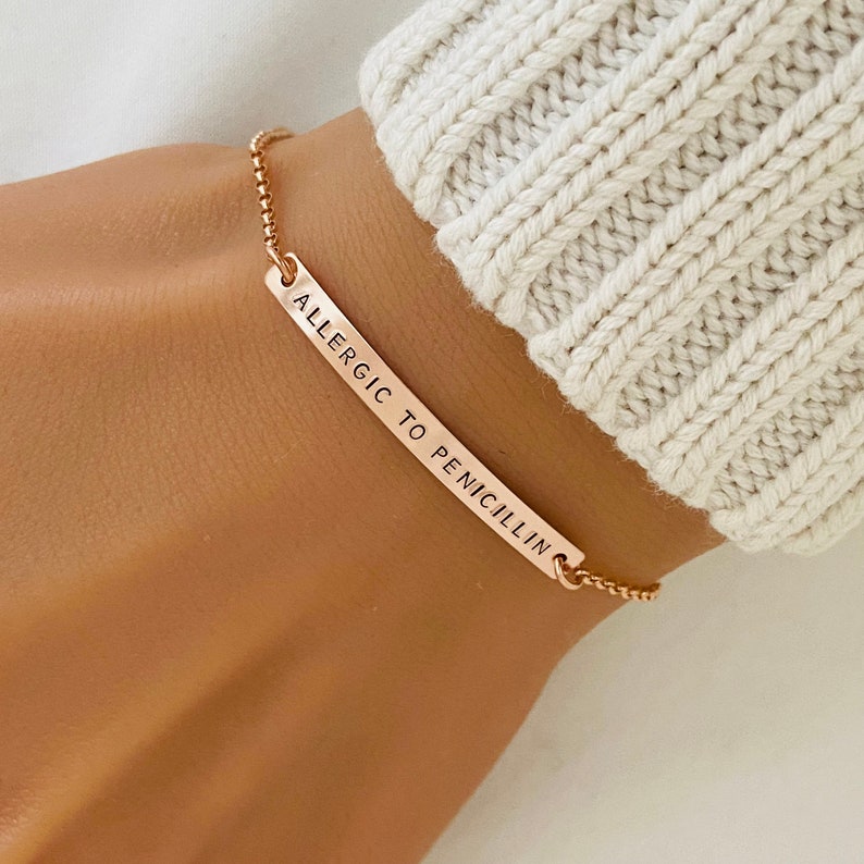 Type 1 Diabetes Bracelet, Rose Gold Medical ID Bracelet, Allergy Bracelet, Medical Alert, Dainty Medical ID for Her, Women Medical ID image 3