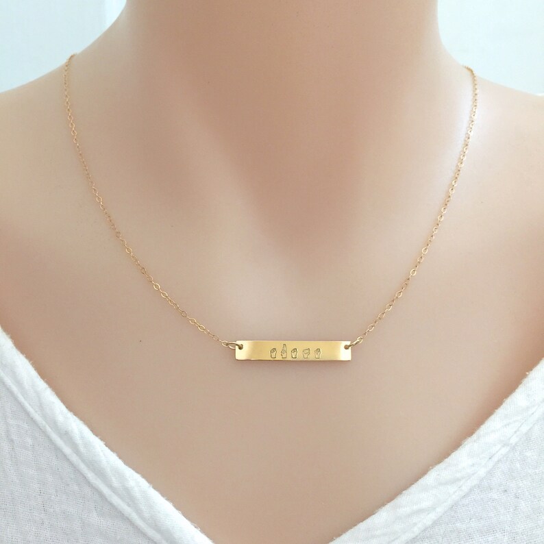 Hand Stamped Name ASL Necklace Sign Language Jewelry Rose Etsy