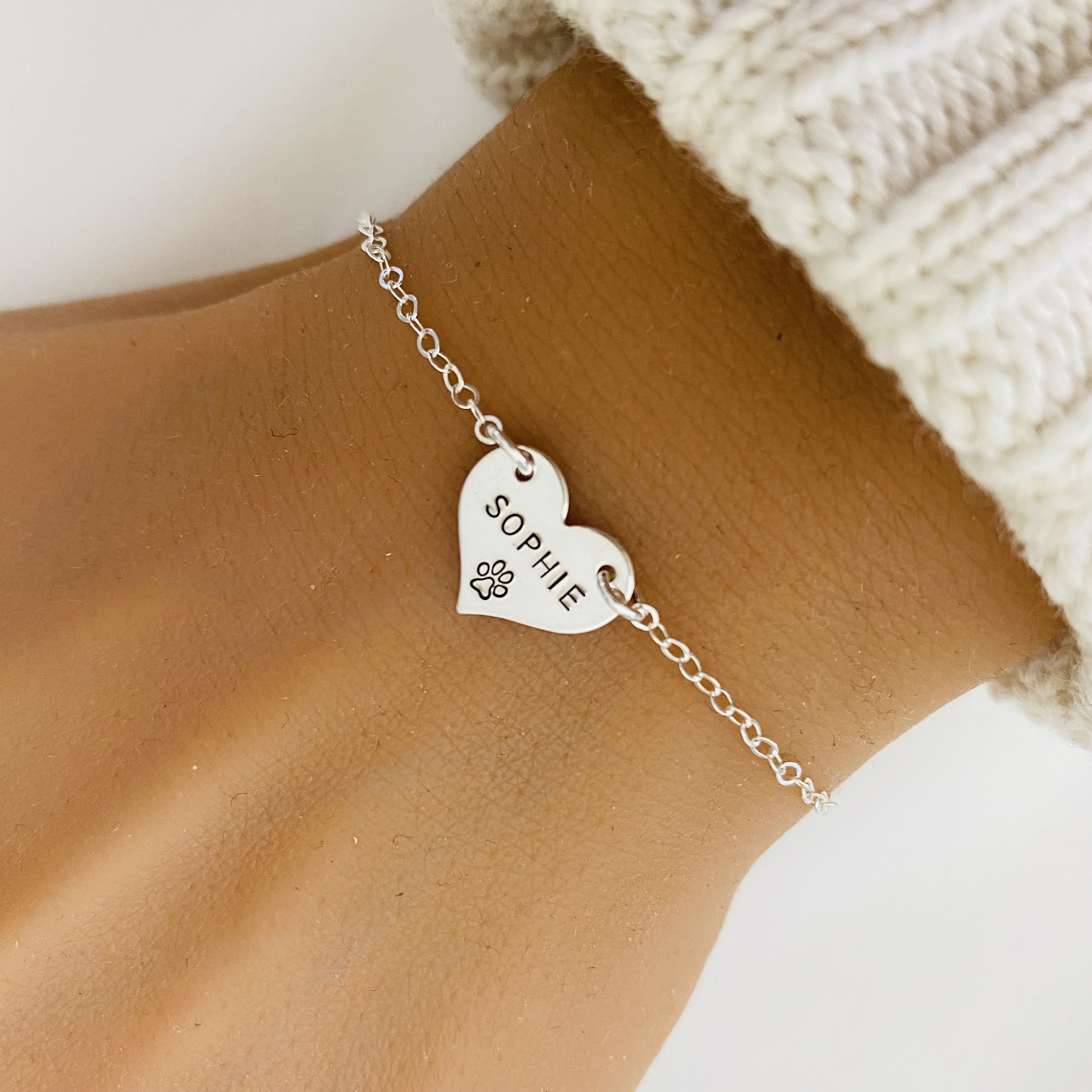 Personalised Pet Bracelet, Pet Memorial Gift, Paw Print Jewelry, Cat