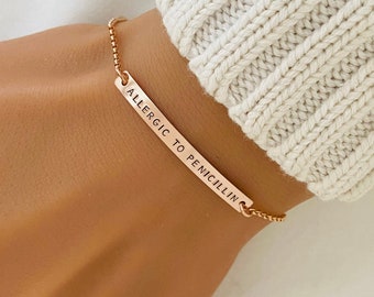 Rose Gold Medical ID Bracelet, Medical Alert Jewelry, Type 1 Diabetes, Allergy Bracelet, Gift for Her, Dainty Medical ID for Women
