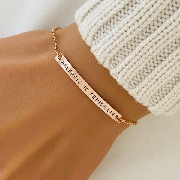 Rose Gold Medical ID Bracelet, Medical Alert Jewelry, Type 1 Diabetes, Allergy Bracelet, Gift for Her, Dainty Medical ID for Women