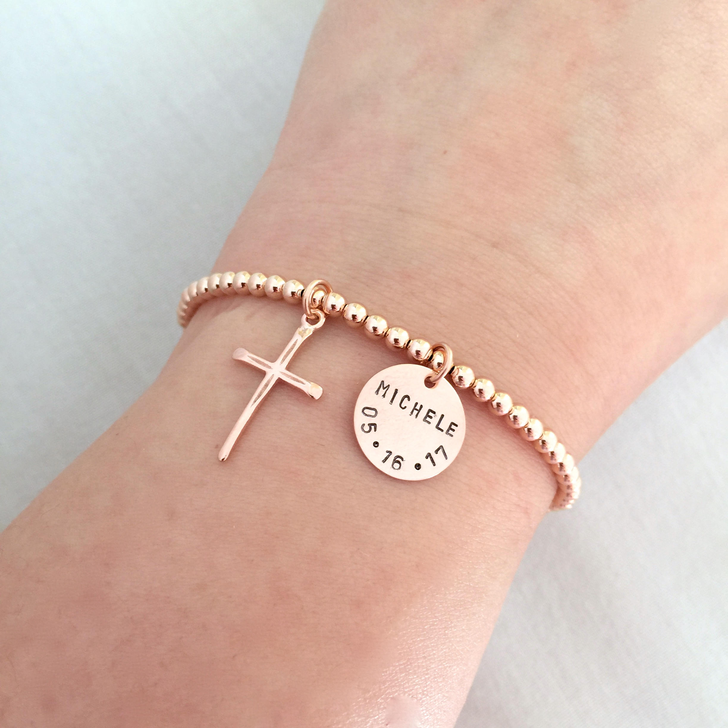 Rose Gold Cross Bracelet Personalized Christening Bracelet Etsy