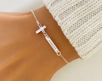 Personalised Dainty Cross Bracelet, Baby Baptism Jewelry, Christening Gift, Gift for Goddaughter, First Communion Gift, Custom Name Jewelry