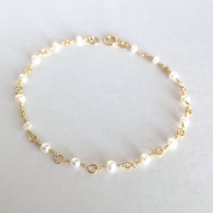 Bridesmaid Freshwater Pearl Bracelet, Tiny Pearl Bracelet,Gold Filled, Brides Bracelet, Minimalist Bracelet,Delicate Bracelet,Child Bracelet image 3