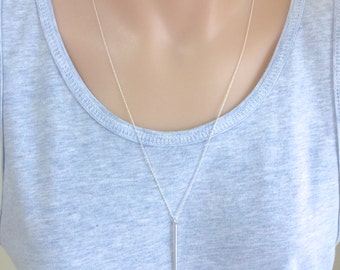 Long Bar Necklace, Sterling Silver Bar, Dainty Bar Necklace, Lariat Bar Necklace, Long Pendant, Silver Pendant, Bar Neklace, Delicate Chain