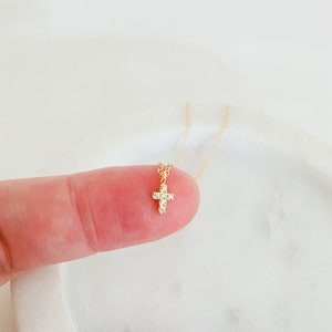 Tiny Rose Gold Cross CZ Necklace, Christening Gift, First Communion Necklace, Baptism Jewelry, Catholic Necklace, Rose Gold Cross, Dainty image 2