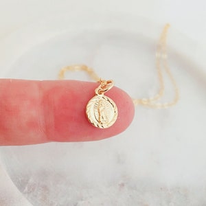 Virgin Mary Necklace, Protective Religious Necklace, Baptism Necklace, Catholic Necklace, Rose Gold Virgin Mary, Dainty Necklace, Petite