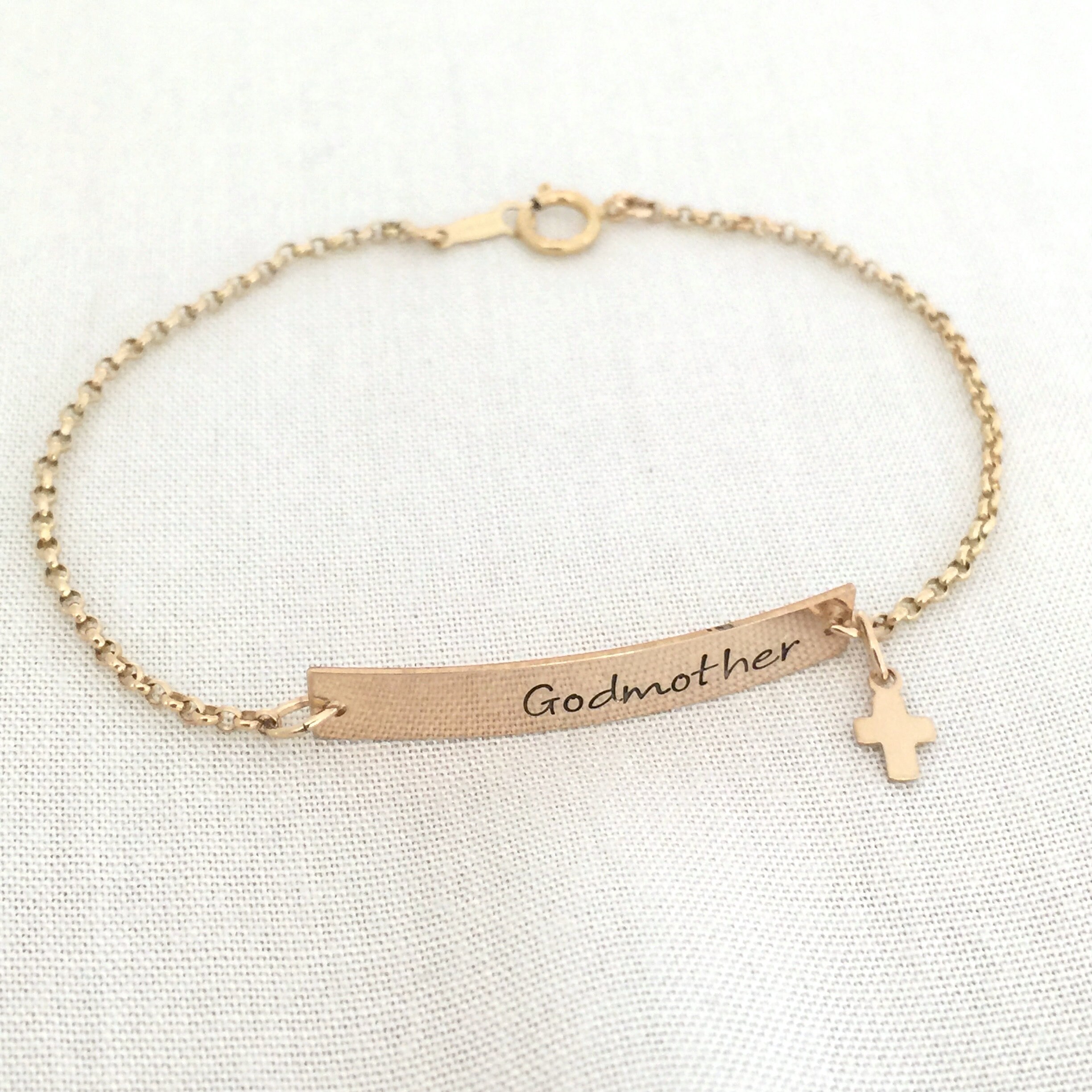 Rose Gold Bar Bracelet Baby Baptism Gift Cross Jewelry Etsy