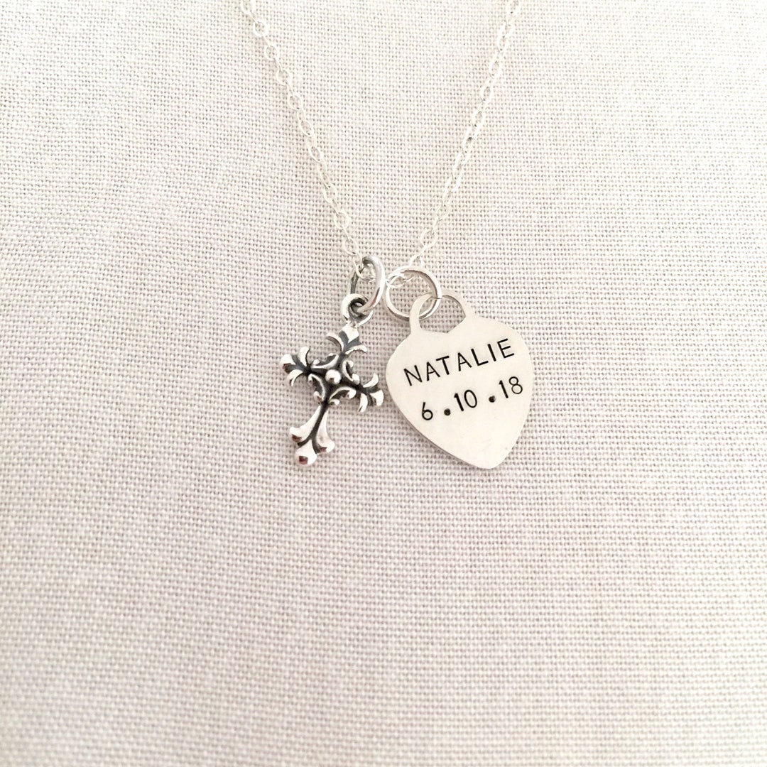 Sterling Silver Baby Cross Necklace, Baptism Jewelry, First Communion