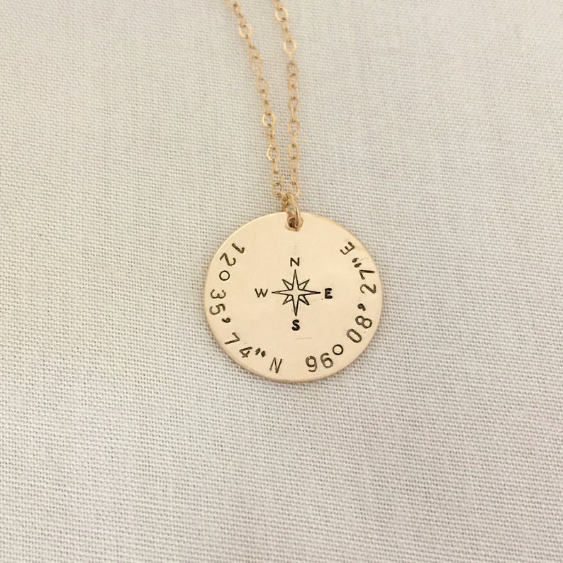 Compass Necklace in Gold and Silver Coordinates Necklace Etsy Australia