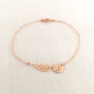 Personalized Angel Wing Bracelet, Heart Bracelet, Initial Heart, Memorable Bracelet, Mother's Bracelet, Gold Wing, Silver Wing, Infant Loss image 5
