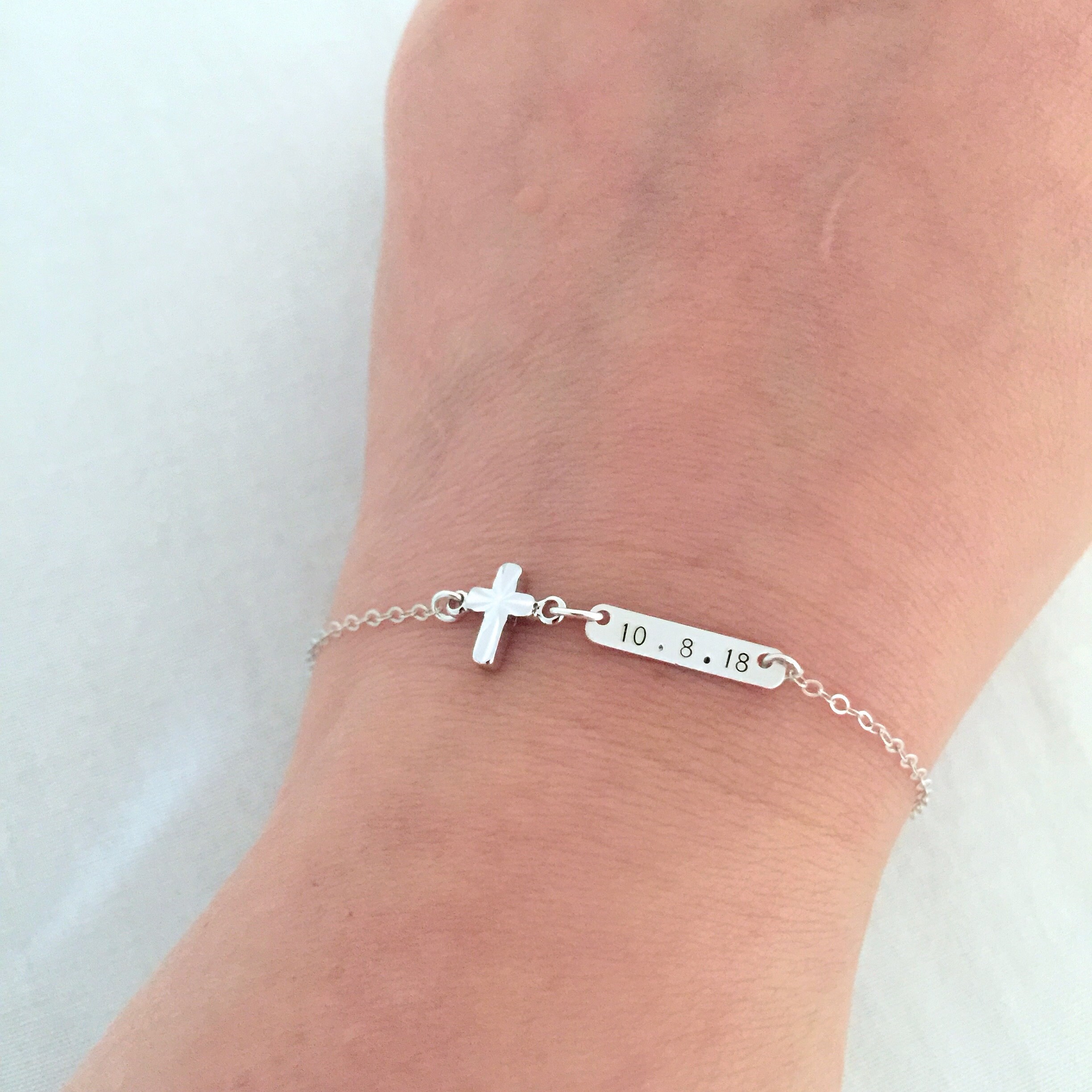 Personalised Dainty Cross Bracelet Baby Baptism Jewelry Etsy