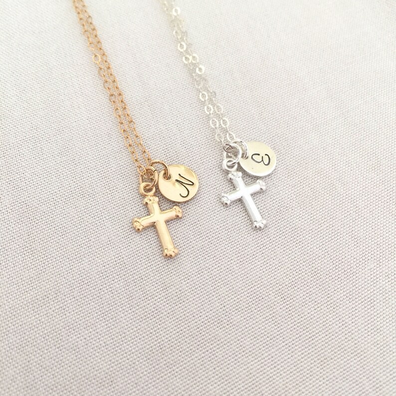 Hand Stamped Cross Necklace Baby Christening Necklace Etsy