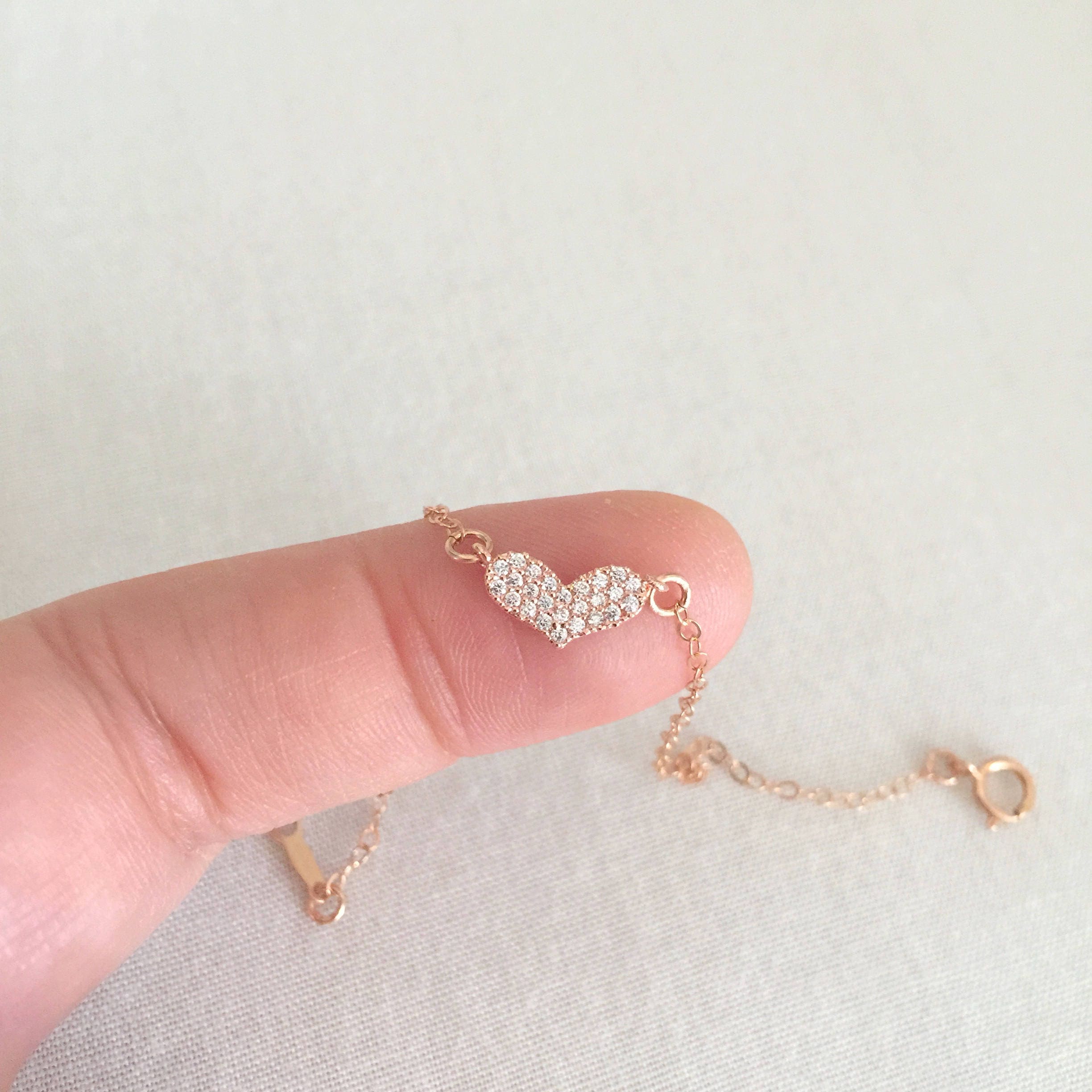 Rose Gold Heart Bracelet Little Girl Bracelet Cubic Zirconia Etsy