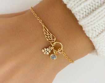 Custom Pet Memorial Bracelet with Tiny Paw Charm, Dog Paw, Cat Paw, Loss of Pet, Angel Wing Jewelry, Sympathy Gift, Remembrance Keepsake