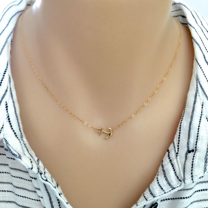 Navy Wife Gift Beach Necklace Bridesmaid Gift Sideways Anchor Necklace Sterling Silver Anchor 14K Gold Fill Anchor Navy Mom Necklace