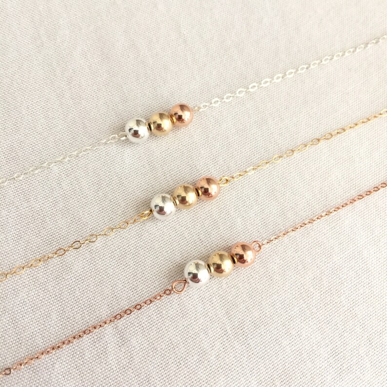 Rose Gold Bead Bracelet Sterling Silver Bead Gold Bead 3 Etsy