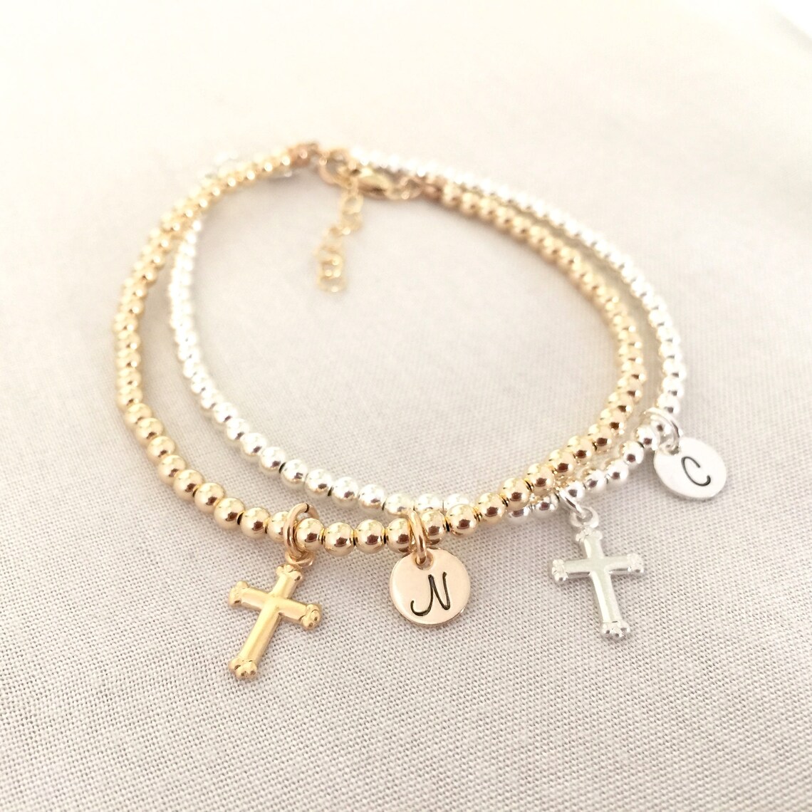 Baby Girl or Baby Boy Baptism Bracelet Cross Initial Etsy