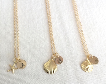 Personalised Starfish Necklace, Seashell Necklace, Sand Dollar Necklace, Initial Gold Disc, Dainty Necklace, Beach Necklace, StampedEve