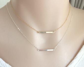 Dainty Skinny Bar Necklace, Sterling Silver Bar, 14K Gold Filled Bar, Layered Necklace, Choker Bar Necklace, Minimalist Necklace, StampedEve