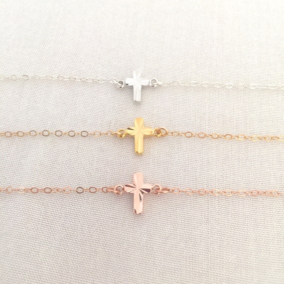 Rose gold sideways cross bracelet sale