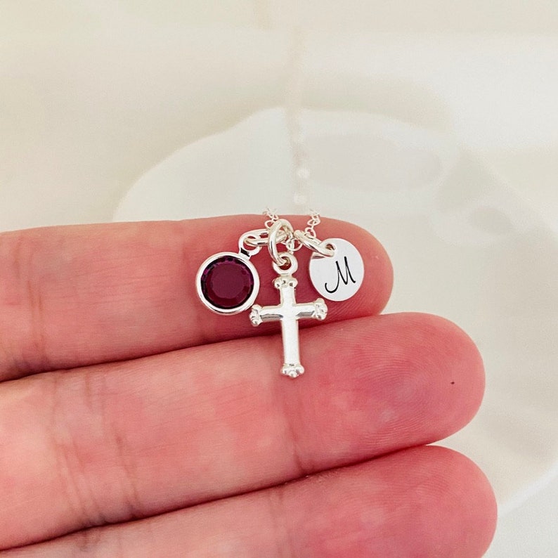 Hand Stamped Cross Necklace Baby Christening Necklace Etsy