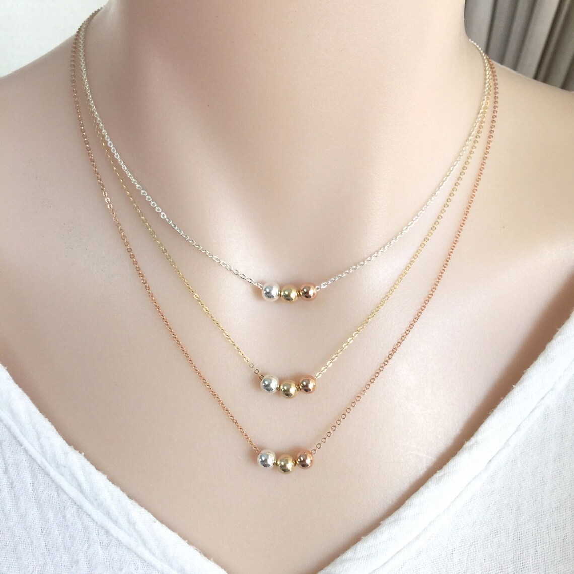 Rose Gold Bead Necklace Sterling Silver Bead Gold Fill Bead Etsy