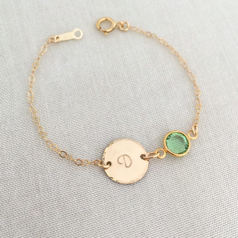 Personalised Initial Birthstone Bracelet Baby Bracelet Etsy Australia