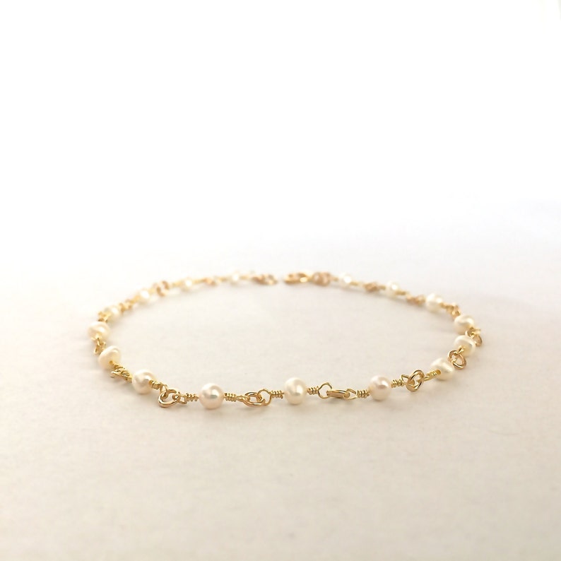 Bridesmaid Freshwater Pearl Bracelet, Tiny Pearl Bracelet,Gold Filled, Brides Bracelet, Minimalist Bracelet,Delicate Bracelet,Child Bracelet image 4