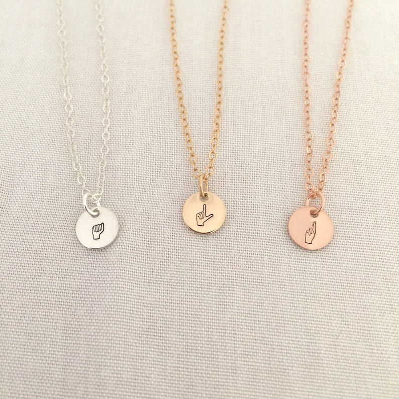 Tiny Initial Sign Language Necklace ASL Jewelry Letter Etsy