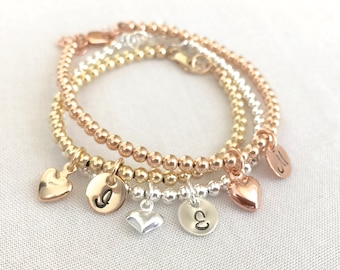 14K Rose Gold Filled Beaded Bracelet, Gold Filled Bracelet, Silver Baby Bracelet, Initial Bridesmaid Bracelet, Graduation Gift, Gift To Her