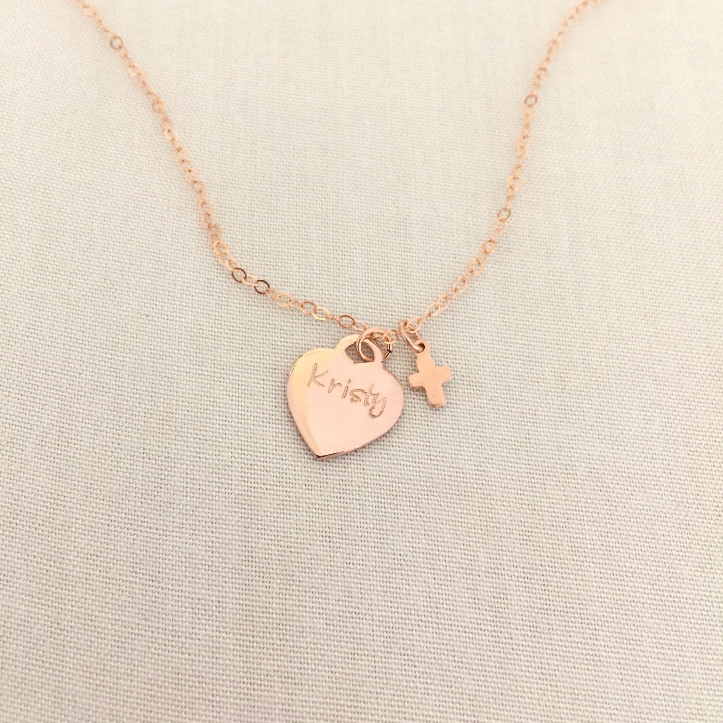 Little Girl Cross Necklace Rose Gold 