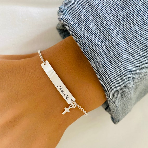 Bracciale per battesimo per bambini in argento sterling, regalo di battesimo  per neonato, regalo per la prima comunione, piccola croce, regalo per lei,  braccialetto per il primo bambino -  Italia