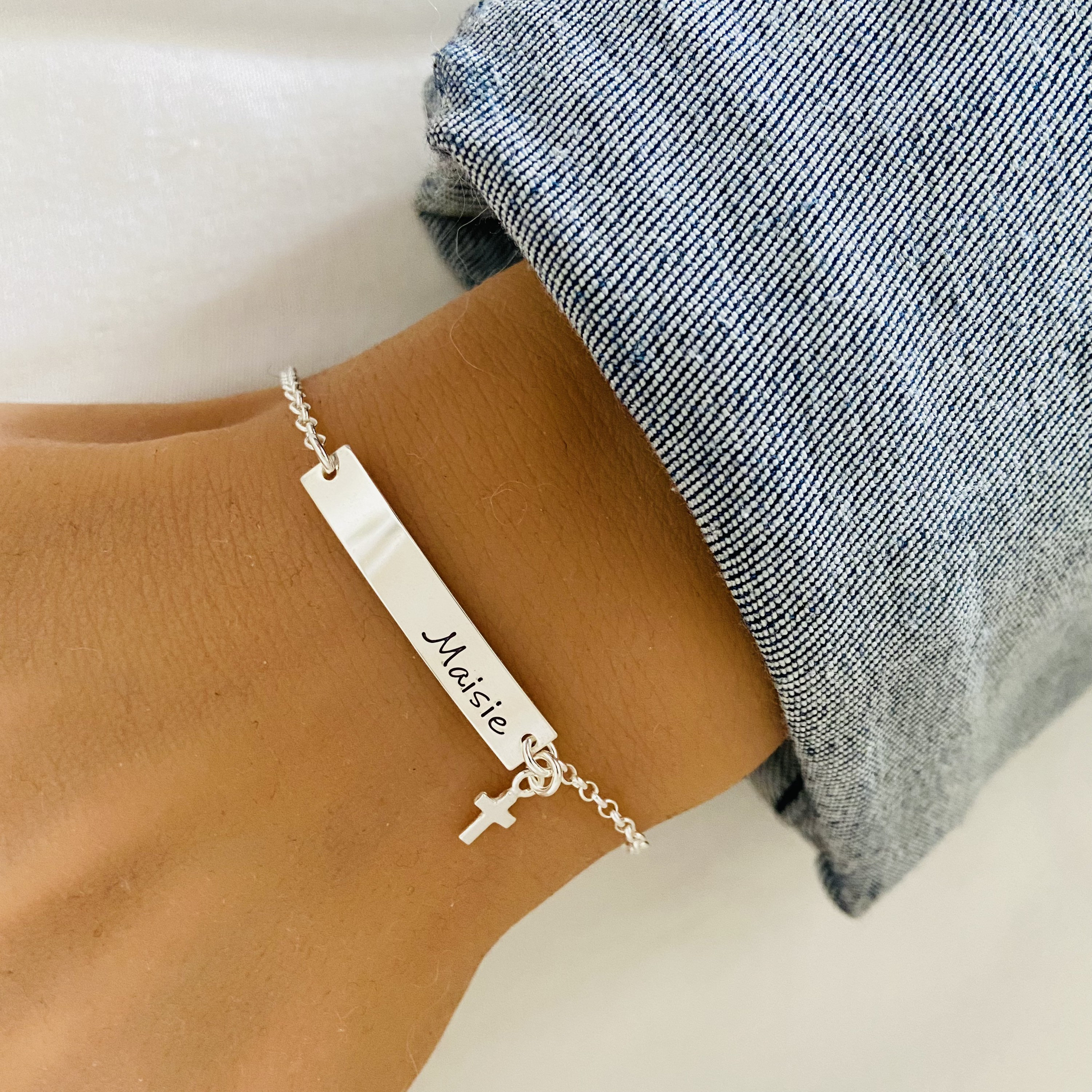Regalo di battesimo per bambina, braccialetto con croce in