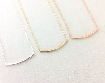 Rose Gold Curved Bar Bracelet, Minimalist Necklace, Everday Jewelry, Best Friend Gift, Sister Necklace, Birthday Gift, Bridesmaid Necklace