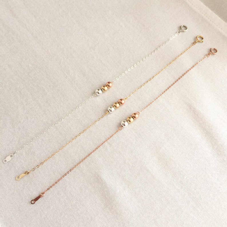 Rose Gold Bead Bracelet Sterling Silver Bead Gold Bead 3 Etsy