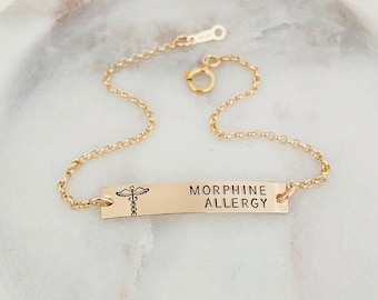 Pulsera de alerta médica personalizada, para diabéticos tipo 1, para alergias, joyería de identificación médica, alergia a la penicilina, alergia a los frutos secos, solo un lado