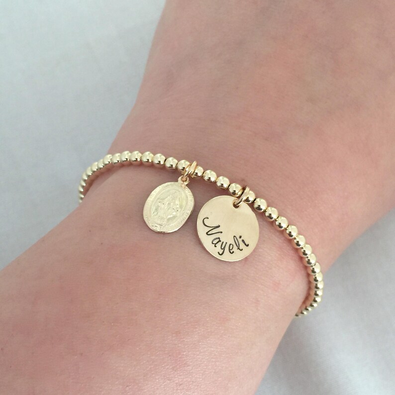Personalized Virgin Mary Bracelet Gold Name Bracelet Beaded Etsy