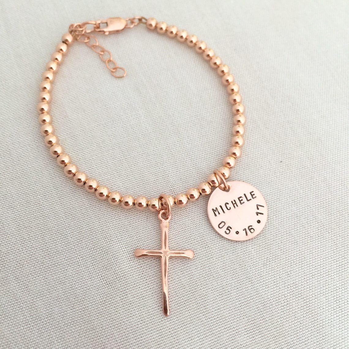 Rose Gold Cross Bracelet Personalized Christening Bracelet Etsy
