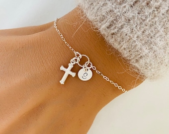 Personalised Cross Bracelet, Baptism Jewelry, Godchild Bracelet, Gift from Godmother, Christening Gift, Goddaughter Gift, Godson Bracelet