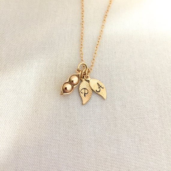 Personalized Gold Pea Pod Necklace 