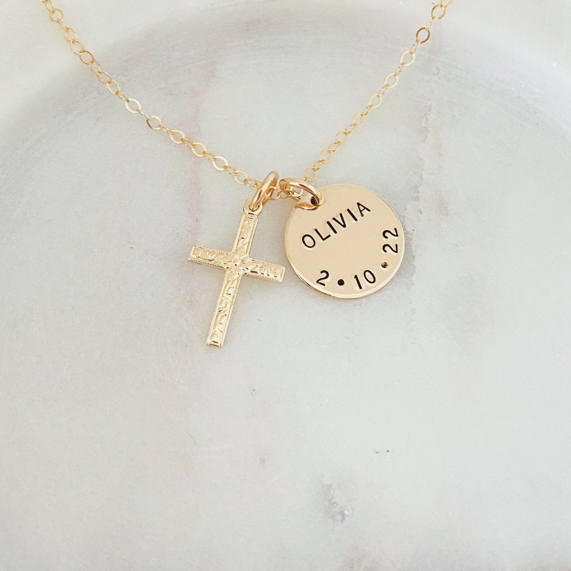 Gold Baby Cross Necklace Baby Girl First Communion Gift Etsy