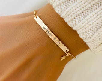 Personalised Slim Bible Verse Bracelet, Cross Jewelry, Christian Gift, Baptism Gift, Religious Bracelet, Psalm Bracelet, Gift for Her